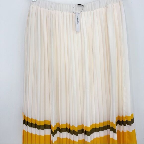 Banana Republic Factory Cream Pleated Yellow Green Hem Stripe A-Line Skirt NEW - Picture 6 of 16